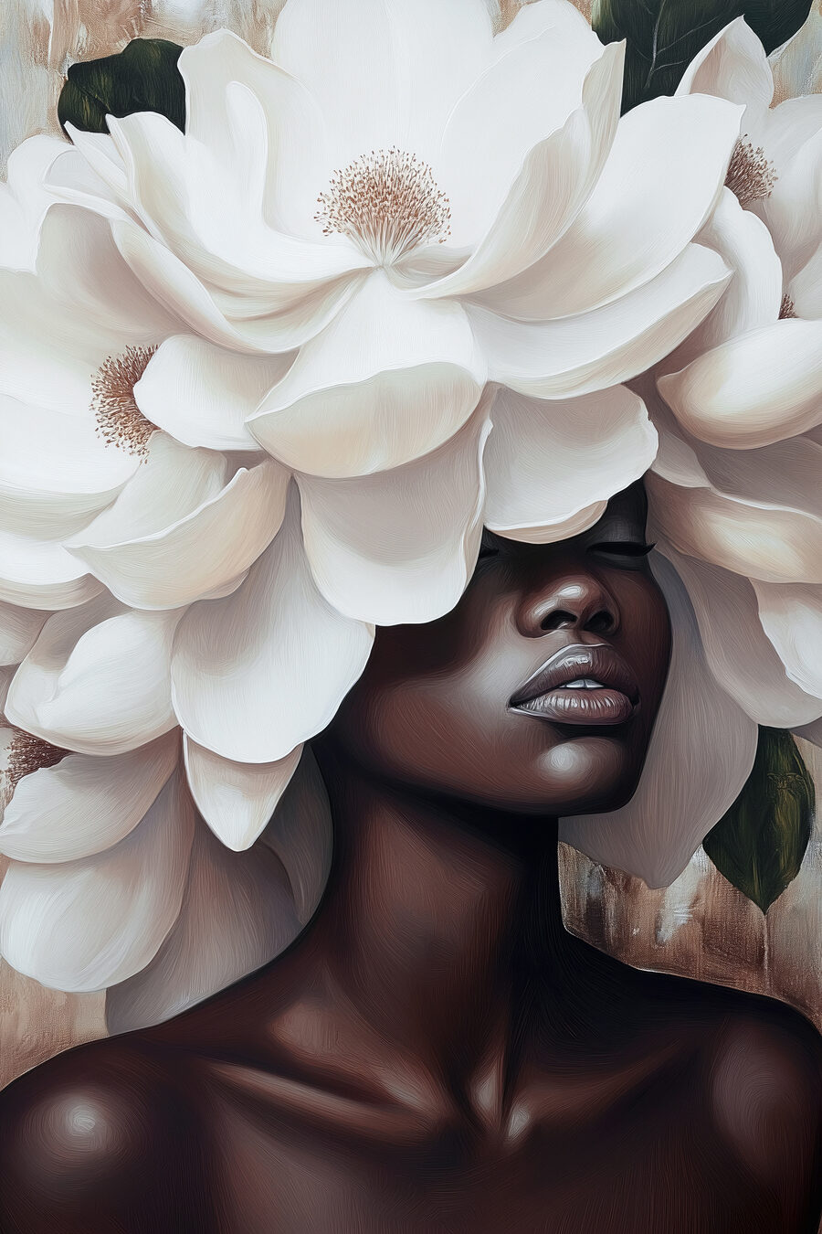 Vrouw met witte bloemen op haar hoofd Vrouw met witte bloemen op haar hoofd
