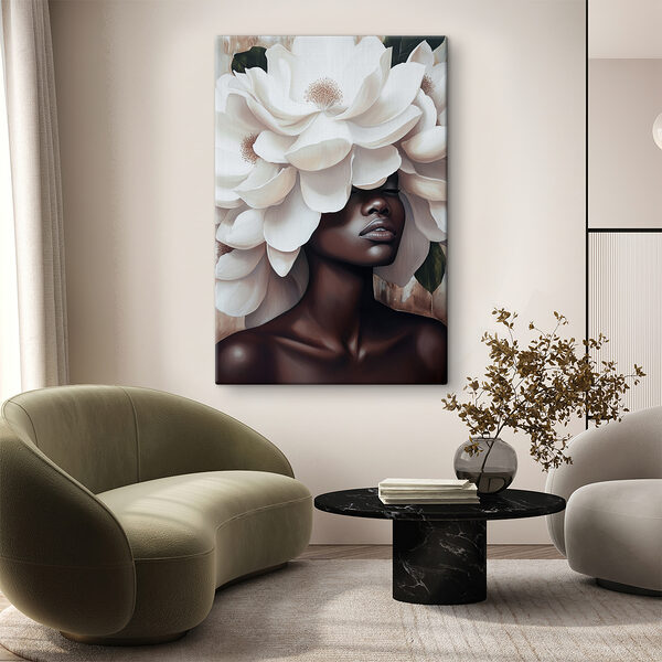 Vrouw met witte bloemen op haar hoofd Vrouw met witte bloemen op haar hoofd
