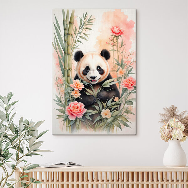 Pandabeer met bloemen en bamboe Pandabeer met bloemen en bamboe