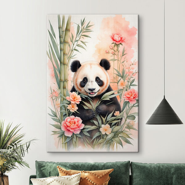 Pandabeer met bloemen en bamboe Pandabeer met bloemen en bamboe