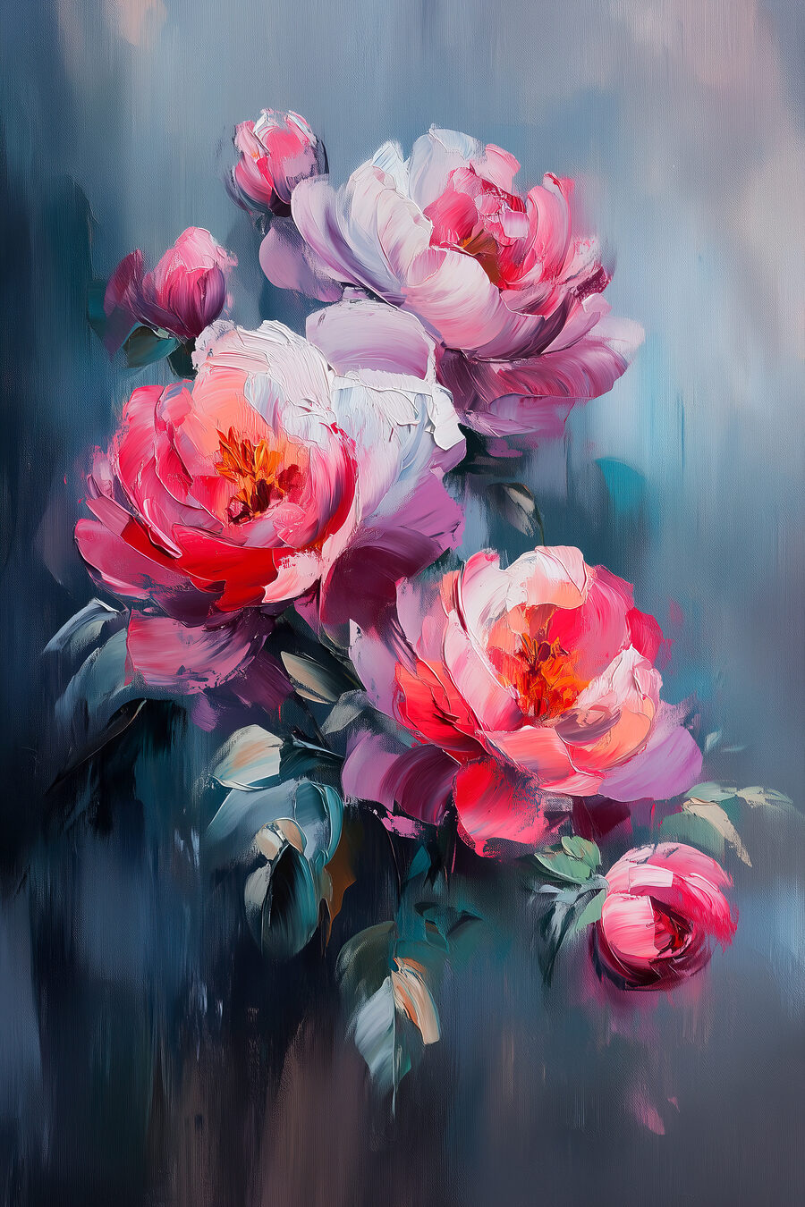 Schilderij van roze bloemen Schilderij van roze bloemen