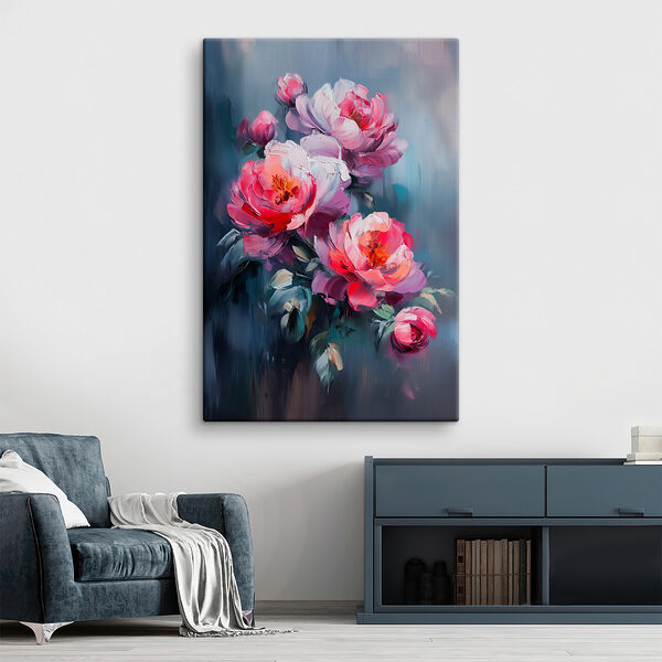 Schilderij van roze bloemen Schilderij van roze bloemen