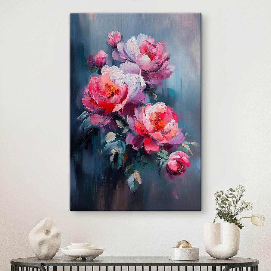 Schilderij van roze bloemen Schilderij van roze bloemen