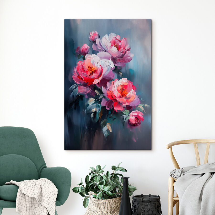 Schilderij van roze bloemen Schilderij van roze bloemen