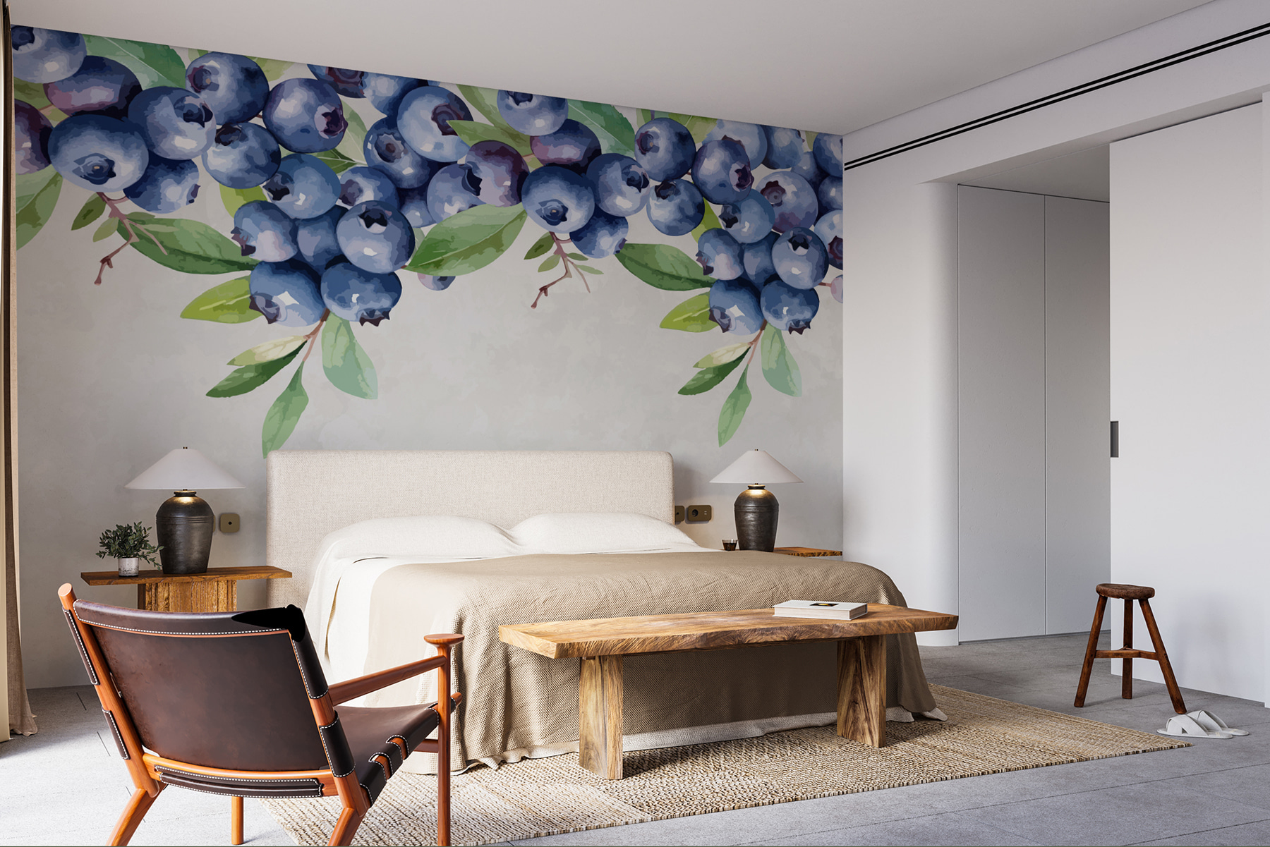 Blueberry with green leaves Blueberry with green leaves