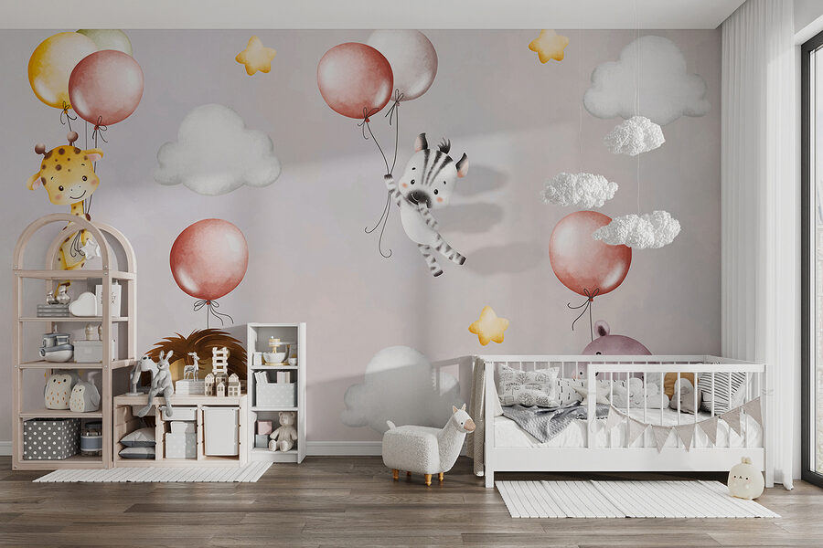 Wallpaper with animals and balloons Wallpaper with animals and balloons