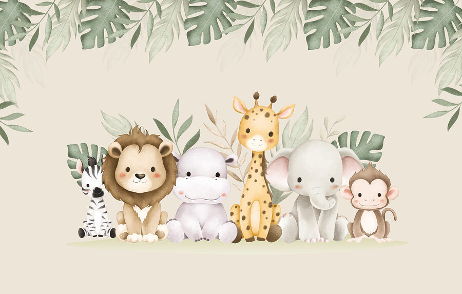 Groep dieren naast bladeren