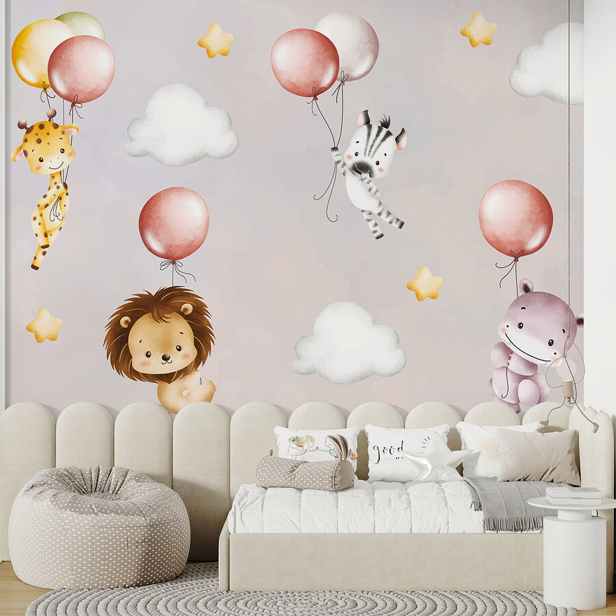 Wallpaper with animals and balloons Wallpaper with animals and balloons