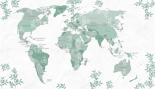 Kaart van de wereld met groene bladeren Kaart van de wereld met groene bladeren