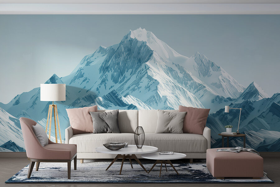 Besneeuwde bergketen met blauwe lucht