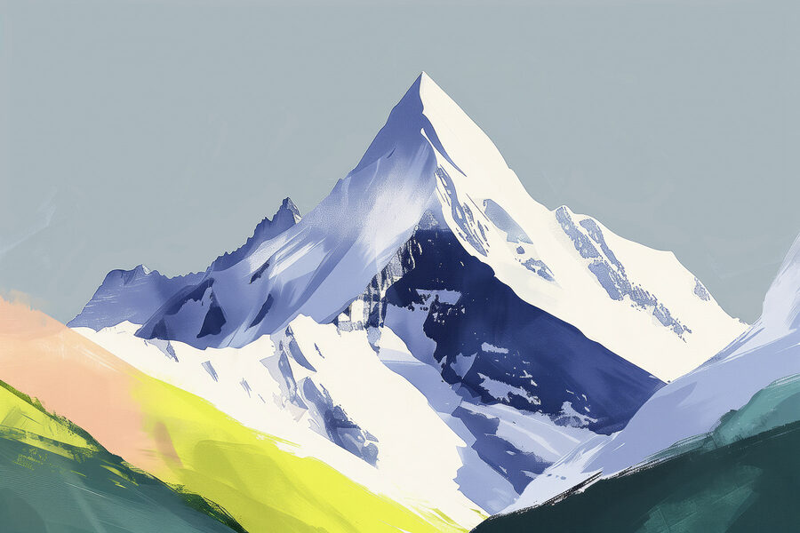 Berg met sneeuw en groene heuvels