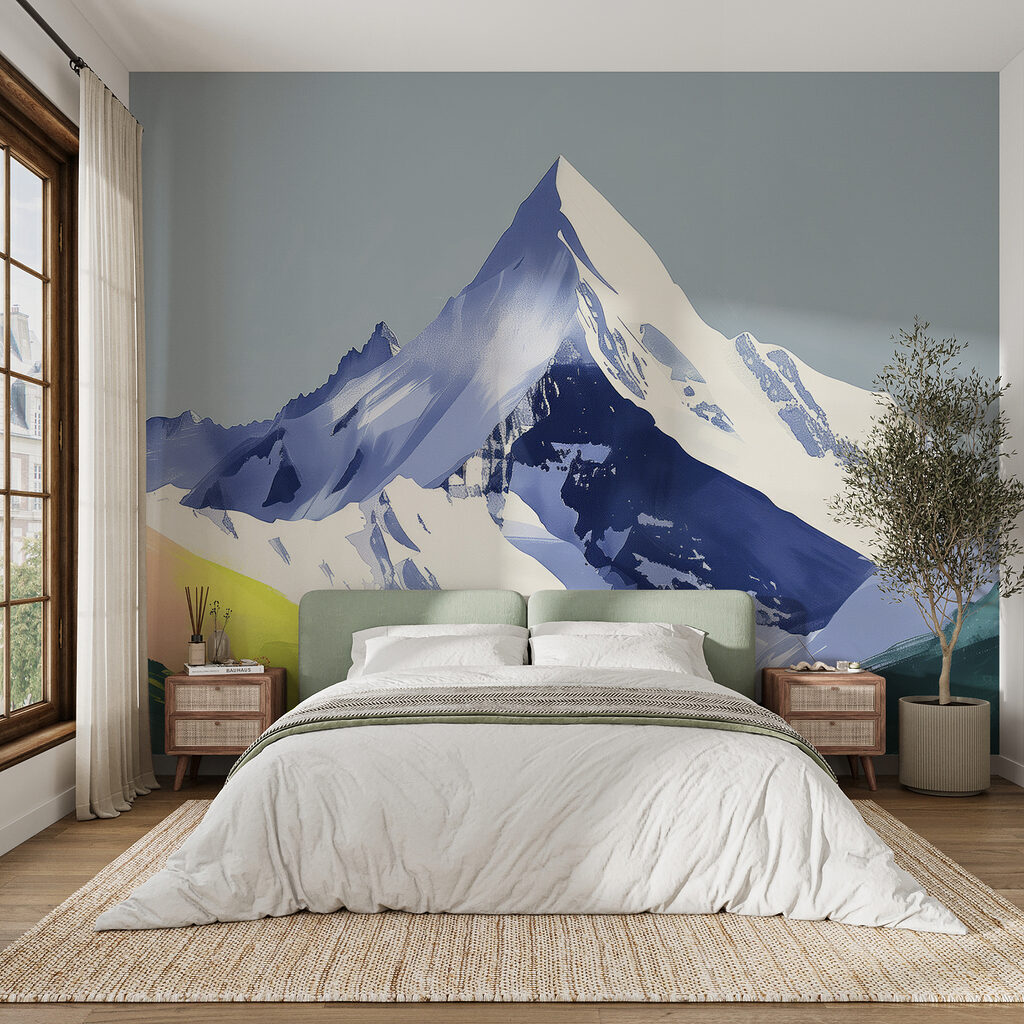 Mountain with snow and green hills Mountain with snow and green hills