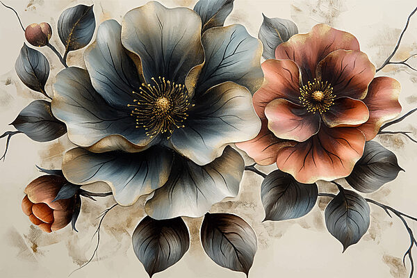 Schilderij van bloemen op een witte achtergrond Schilderij van bloemen op een witte achtergrond