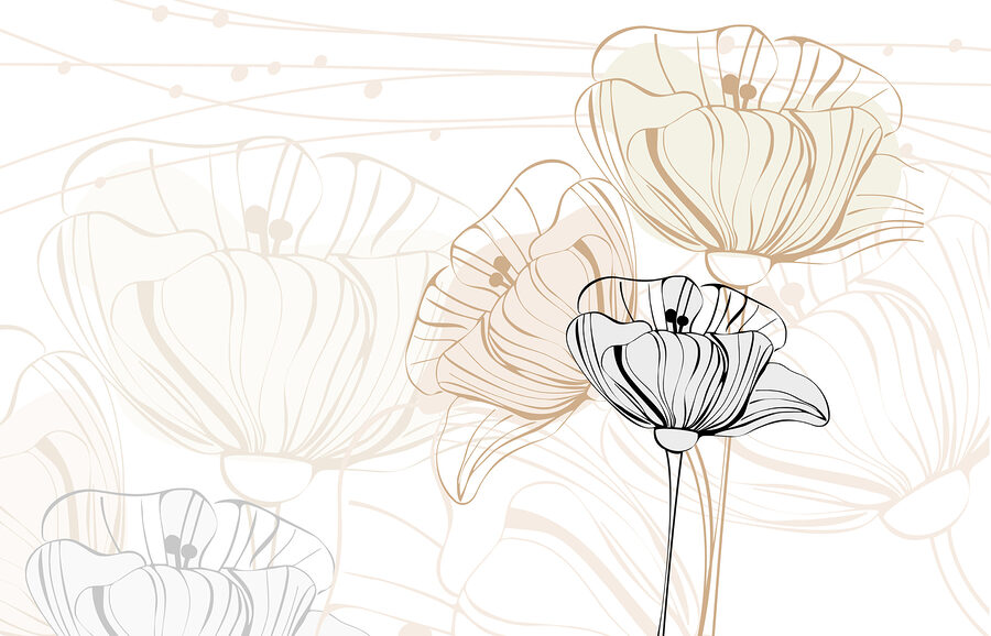 Fotobehang Tekening van bloemen op een witte achtergrond - Afbeelding 3