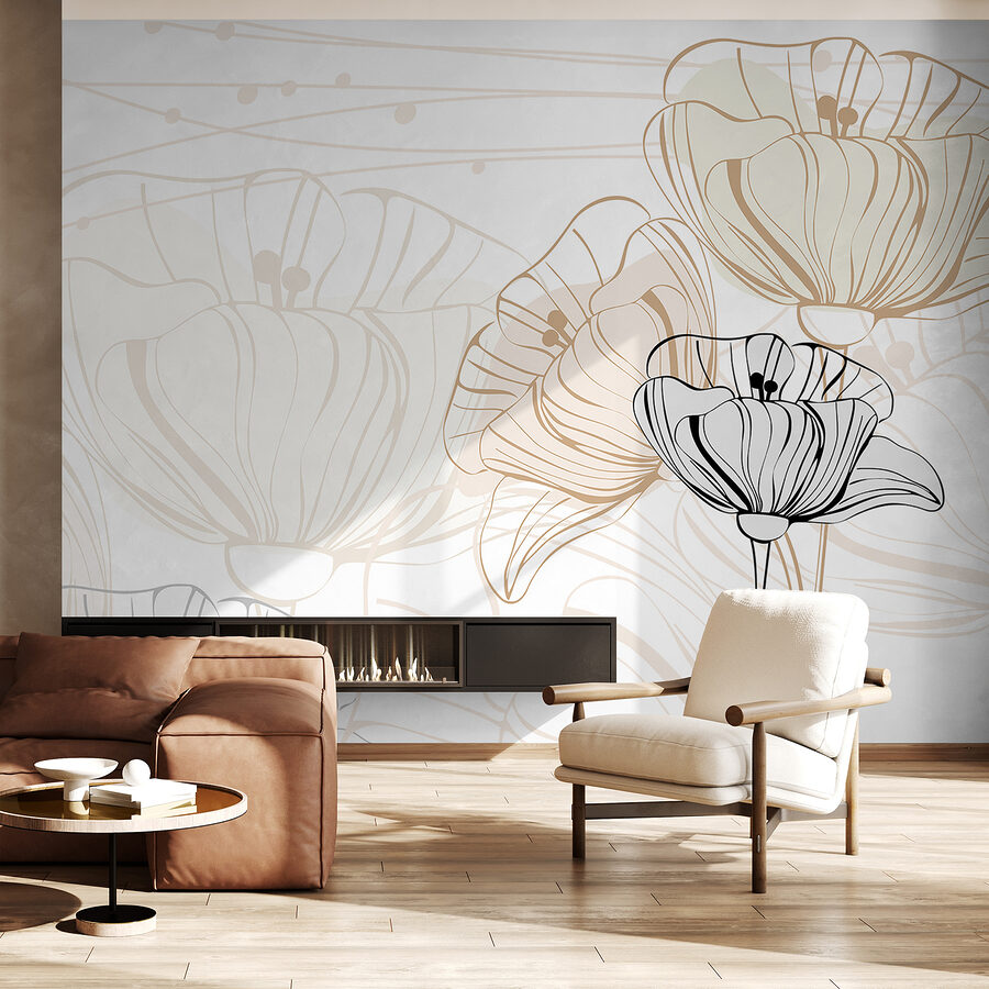 Fotobehang Tekening van bloemen op een witte achtergrond
