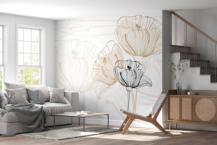 Fotobehang Tekening van bloemen op een witte achtergrond - Afbeelding 2