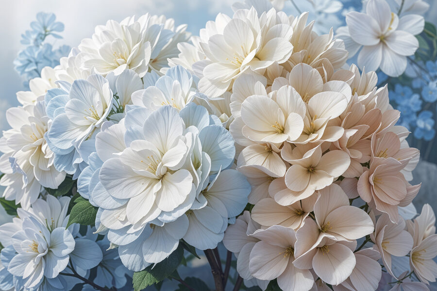 Groep witte en blauwe bloemen Groep witte en blauwe bloemen
