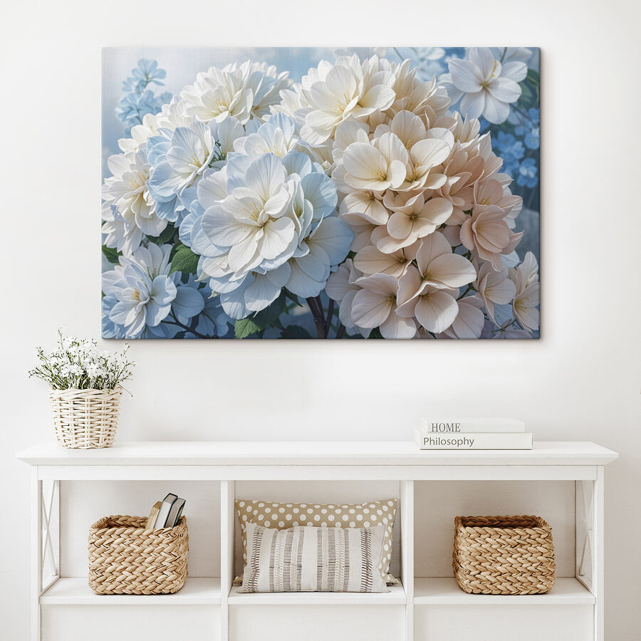 Groep witte en blauwe bloemen Groep witte en blauwe bloemen
