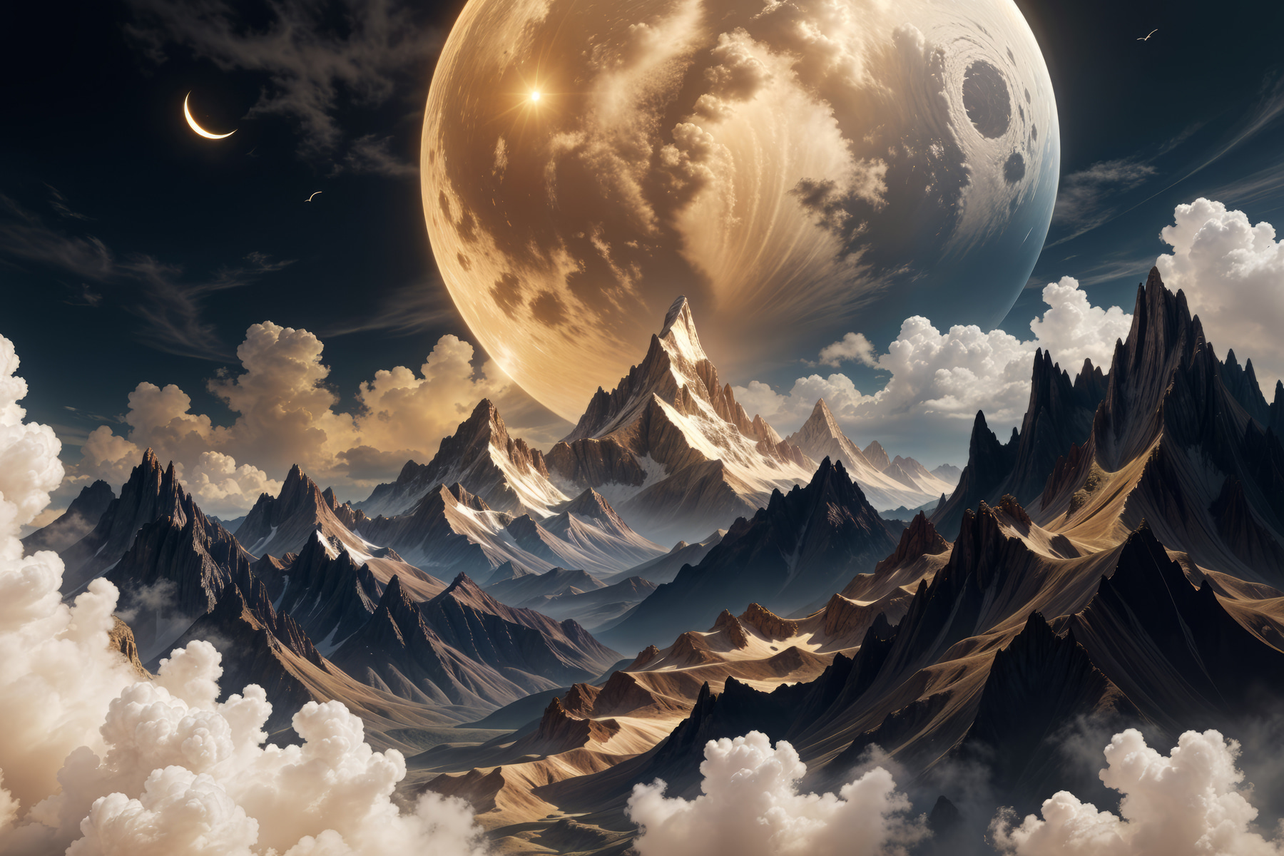 Moon over mountains and clouds