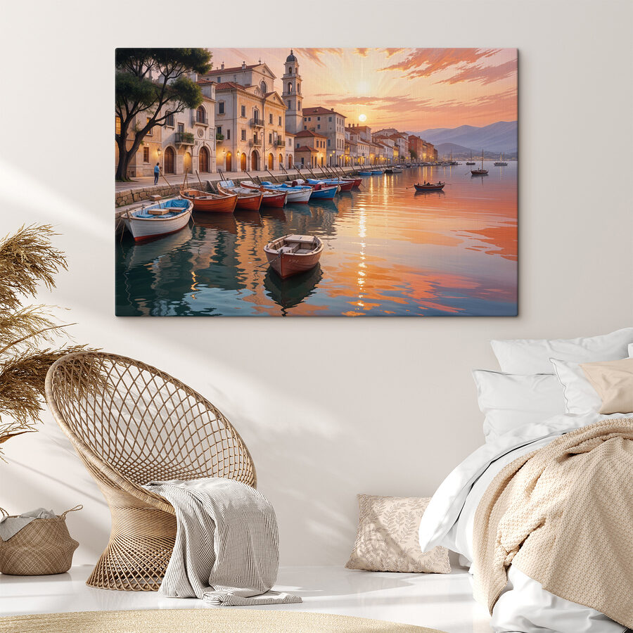 Canvas Schilderijen Boten op het water met gebouwen op de achtergrond - Afbeelding 2