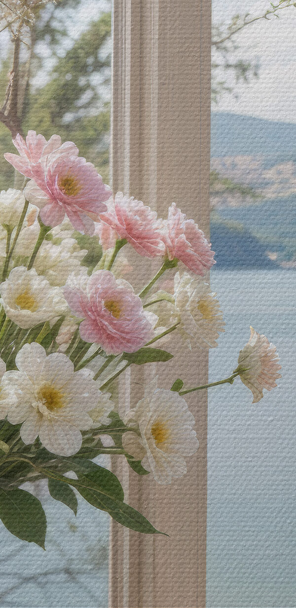 Vaas met bloemen voor een raam Vaas met bloemen voor een raam