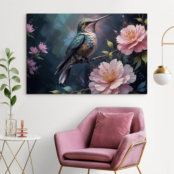 Vogel zittend op een tak met bloemen Vogel zittend op een tak met bloemen