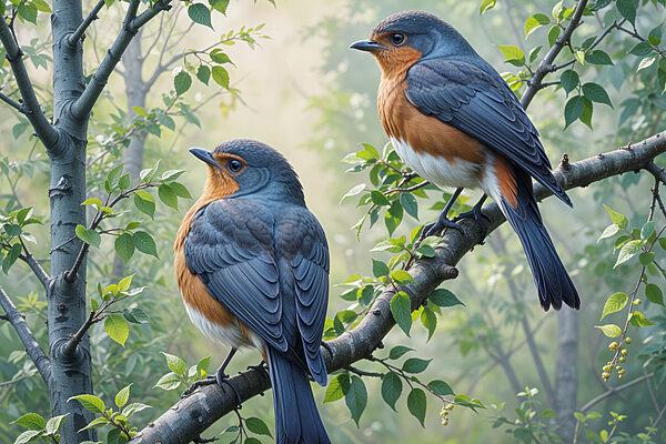 Twee vogels op een boomtak Twee vogels op een boomtak