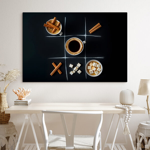 Tic tac toe spel met koffie en marshmallows Canvas Schilderijen Tic tac toe spel met koffie en marshmallows