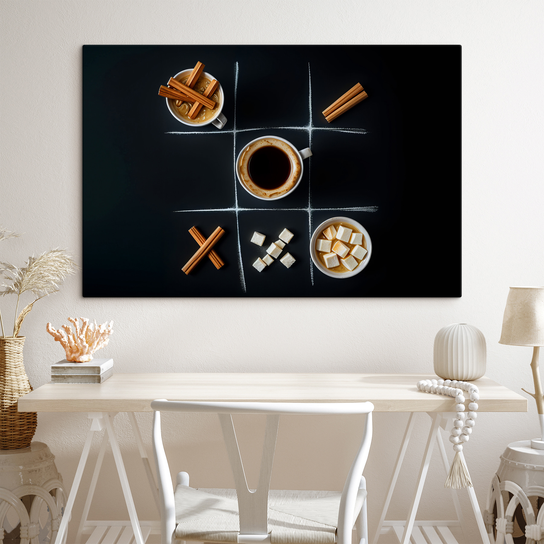 Tic tac toe game with coffee and marshmallows Tic tac toe game with coffee and marshmallows