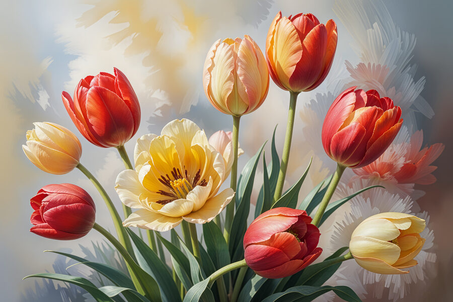 Groep tulpen in een vaas