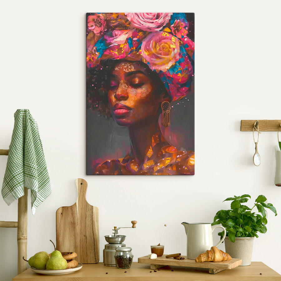 Vrouw met bloemen op haar hoofd