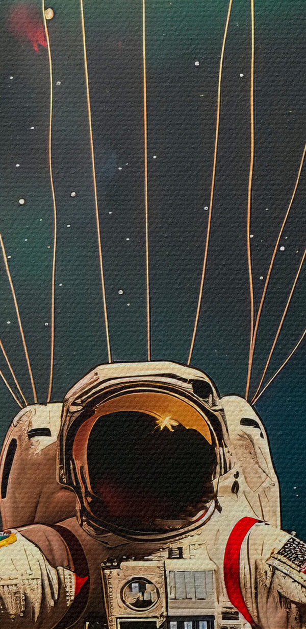 Een astronaut zwevend in de ruimte met ballonnen Een astronaut zwevend in de ruimte met ballonnen