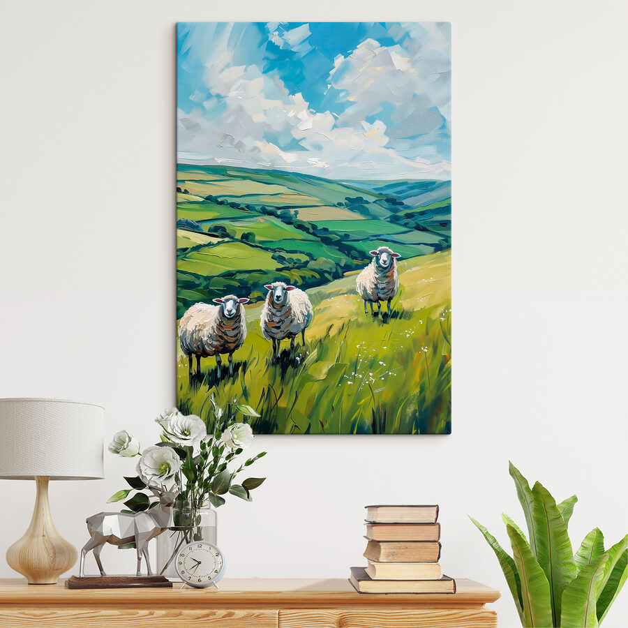 Groep schapen op een met gras begroeide heuvel