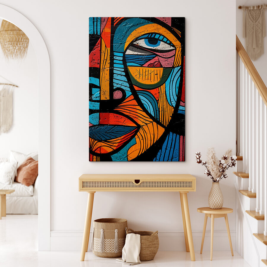 Kleurrijk schilderij van een gezicht