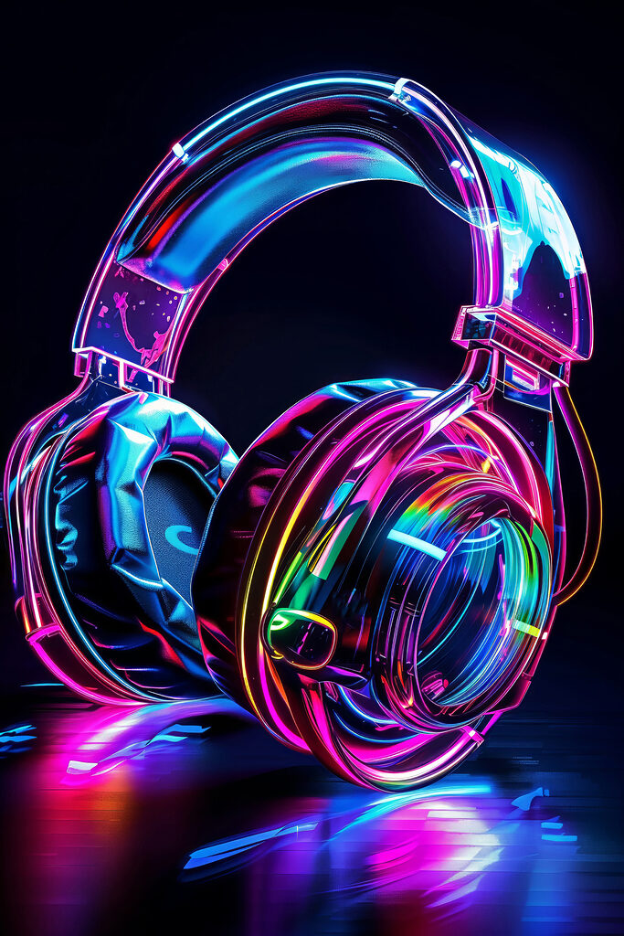 Colorful headphones on a black background