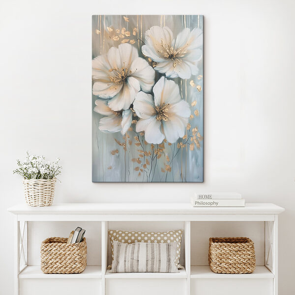 Schilderij van witte bloemen Schilderij van witte bloemen