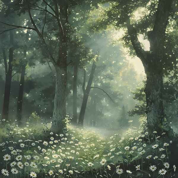 Bos met bomen en bloemen Bos met bomen en bloemen