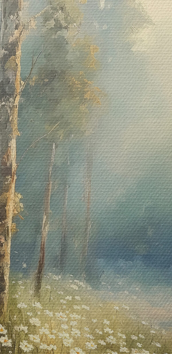 Schilderij van een bos met bloemen en bomen Schilderij van een bos met bloemen en bomen