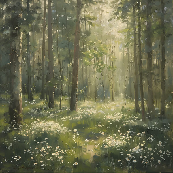 Forest with trees and flowers