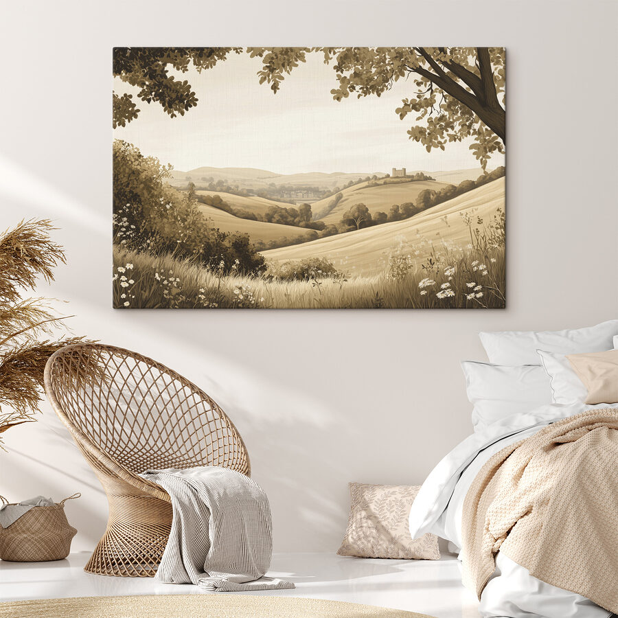Landschap met heuvels en bomen