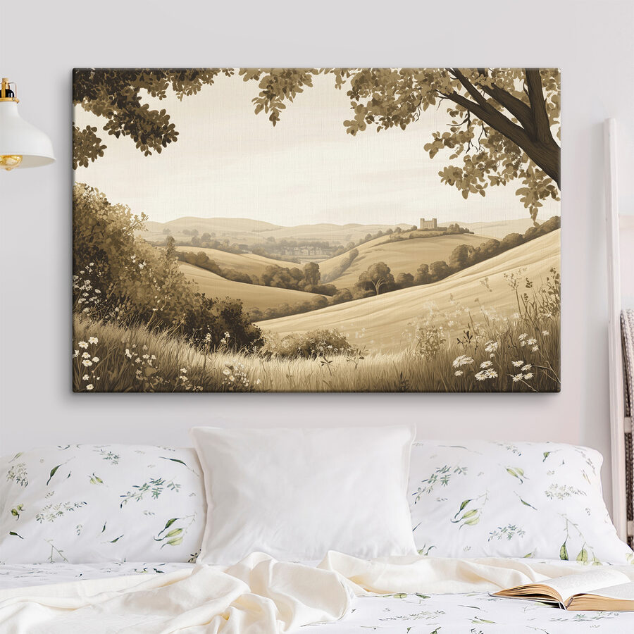Landschap met heuvels en bomen