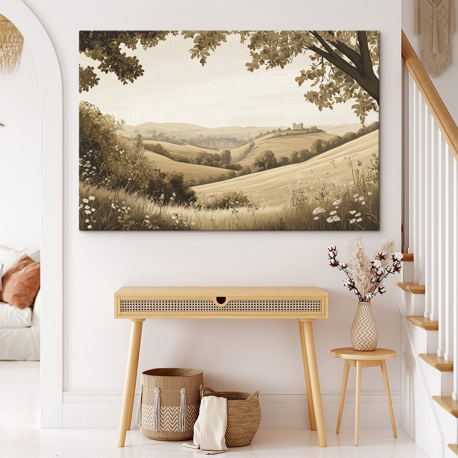 Landschap met heuvels en bomen