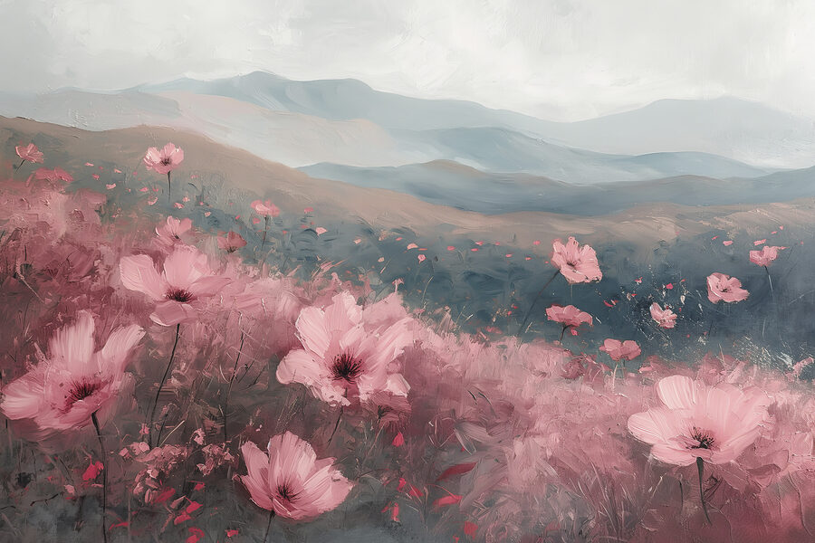 Veld met roze bloemen Veld met roze bloemen