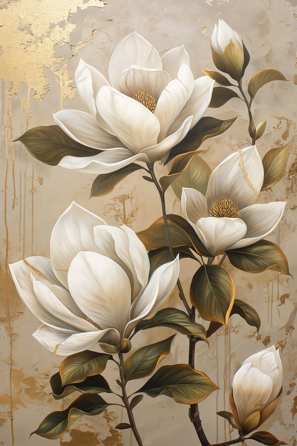 Schilderij van witte bloemen Schilderij van witte bloemen