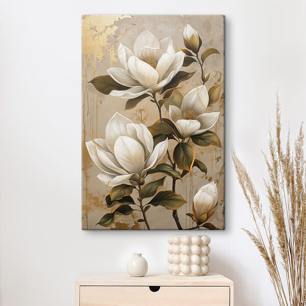 Schilderij van witte bloemen Schilderij van witte bloemen