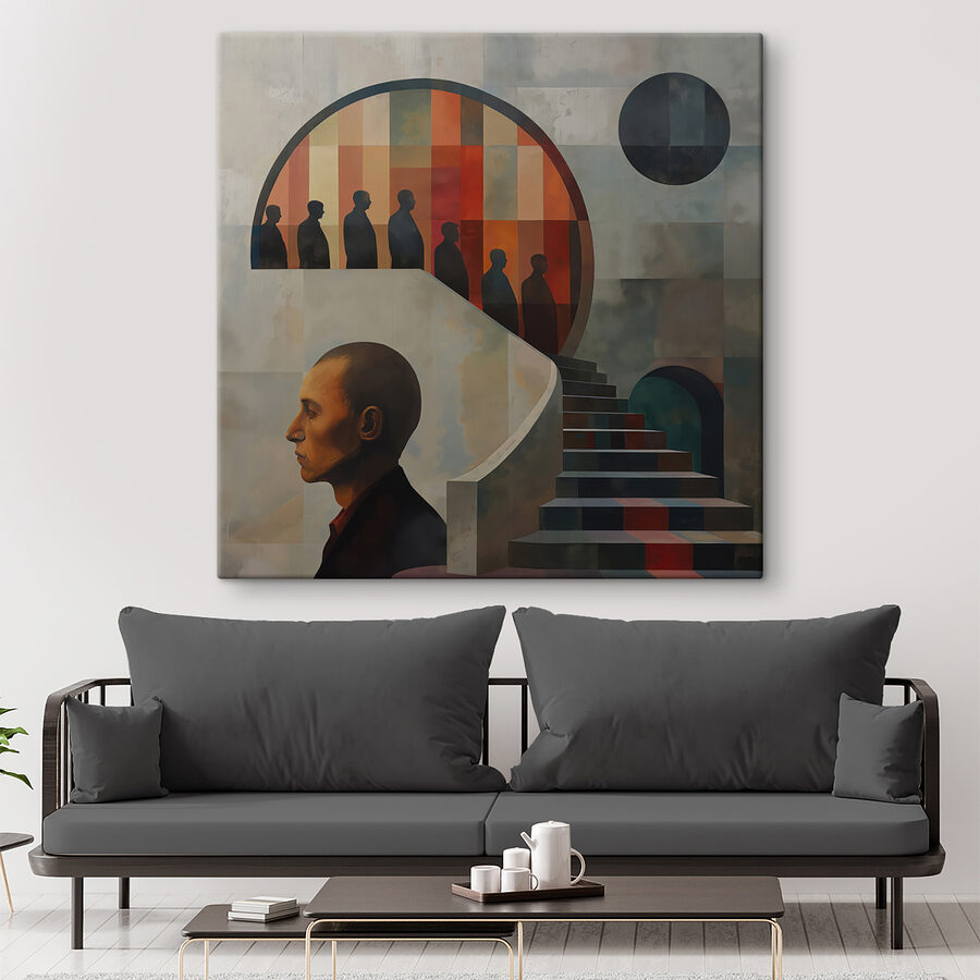 Schilderij van een man op een muur