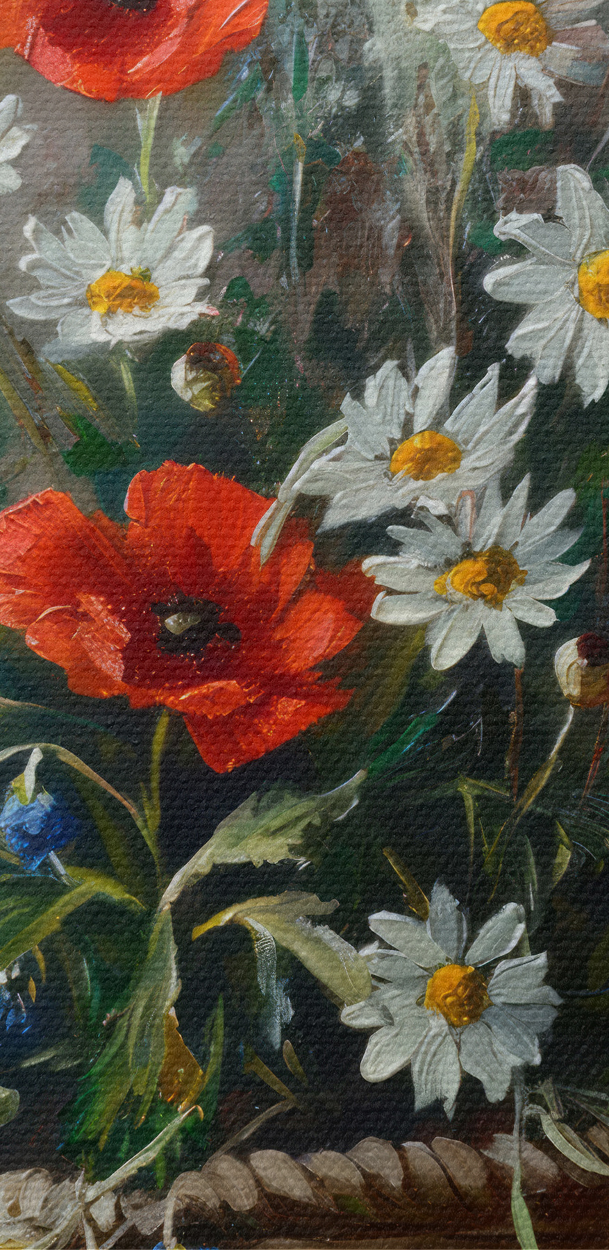Schilderij van bloemen in een mand