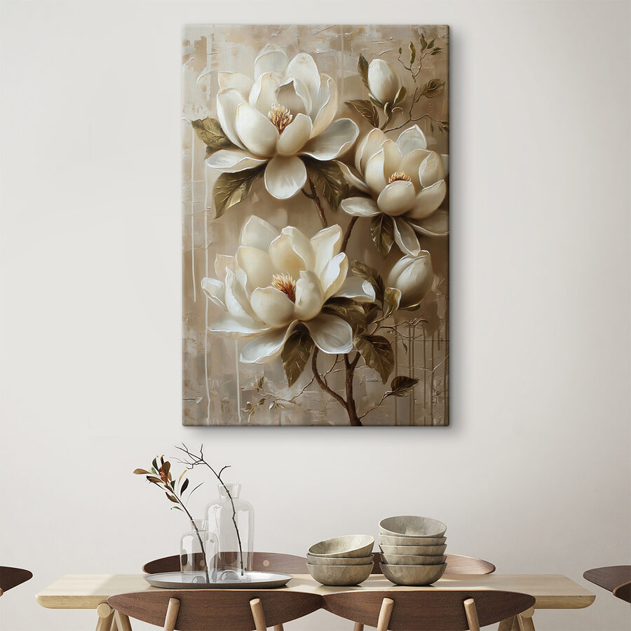 Schilderij van witte bloemen