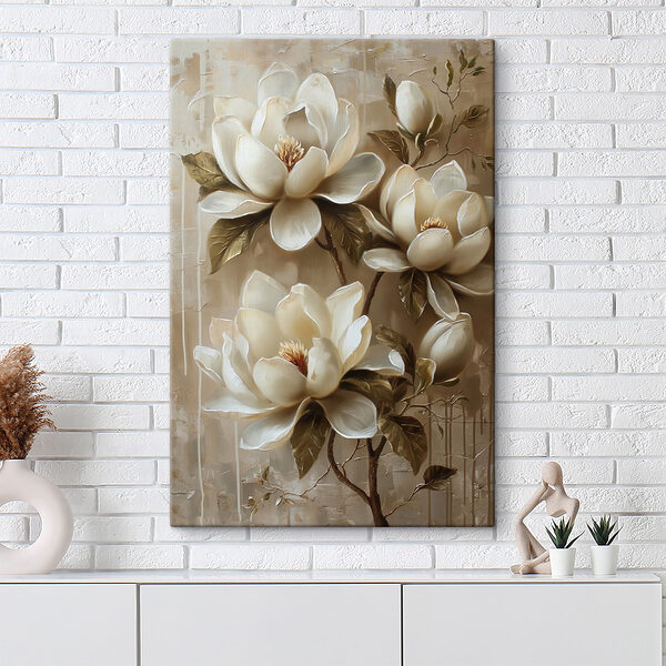 Schilderij van witte bloemen Schilderij van witte bloemen