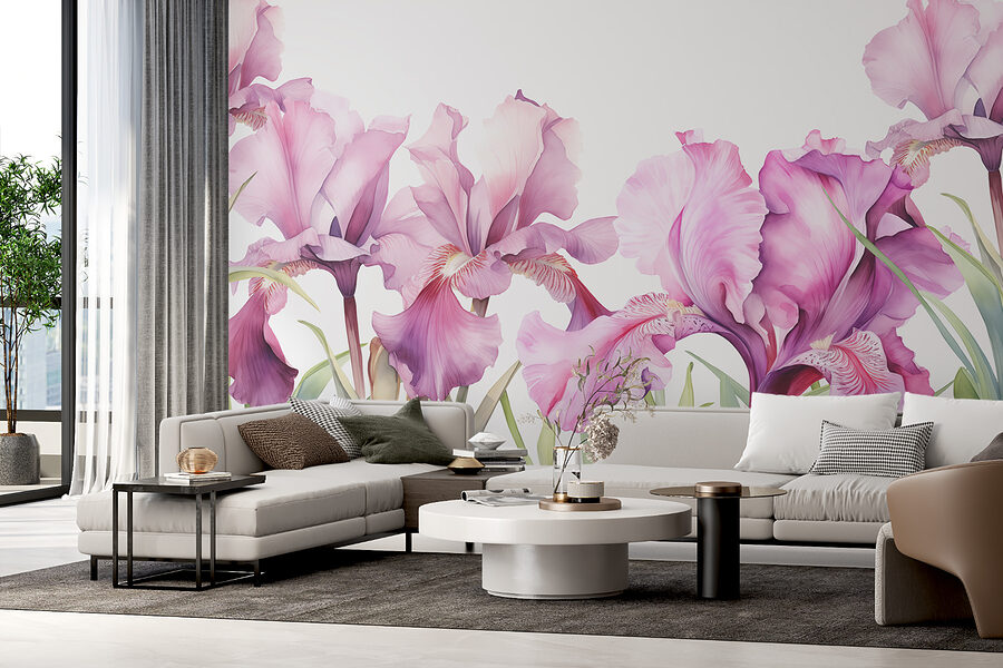 Rij paarse bloemen